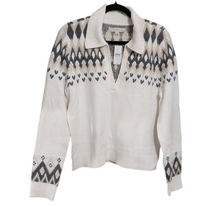 Loft Sweater M Nordic V-neck Fair Isle Soft Cozy Work Office Nwt